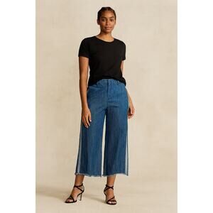 Rachel Roy Plus Size 16W Denim Crop Pants Wide‑Leg Raw Hem Side Stripe